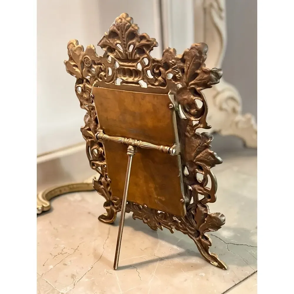 Antique Bradley & Hubbard Table Mirror-Art Nouveau Oak Leaf-Easel Frame-Vanity